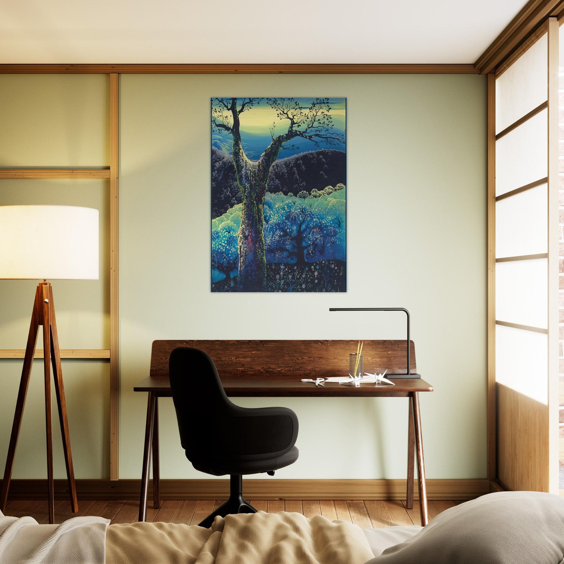 Orchard in Bloom - Eyvind Earle Brushed Aluminum Print - 70x100 cm / 28x40 inches | Eyvind Earle Aluminum Print | Eyvind Earle Prints