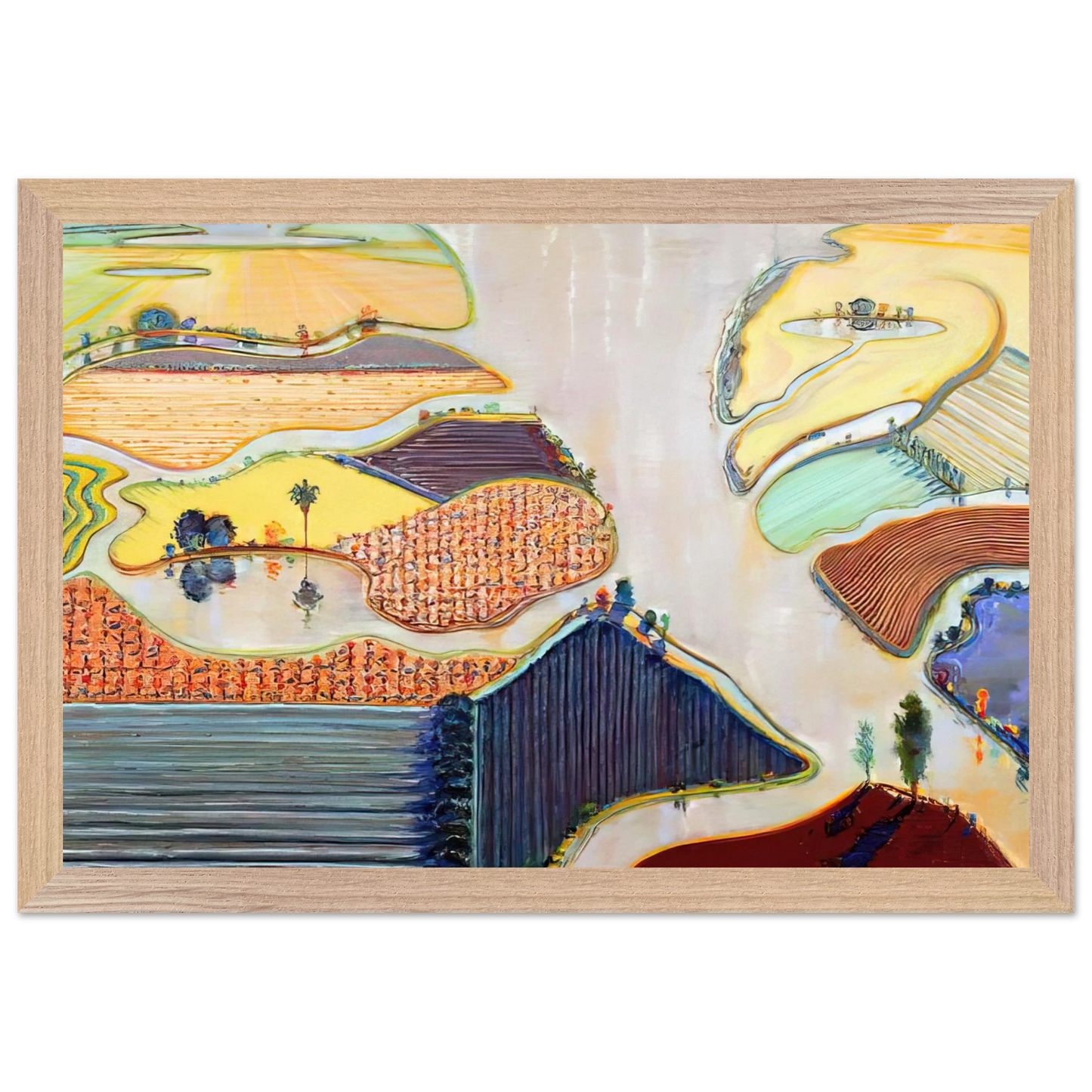 Wayne Thiebaud - Delta Farms - 1996 Wall Art - 30x40 cm / 12x16 inches - Premium Wooden Framed Poster With Fine Art Paper-canvas - Black frame