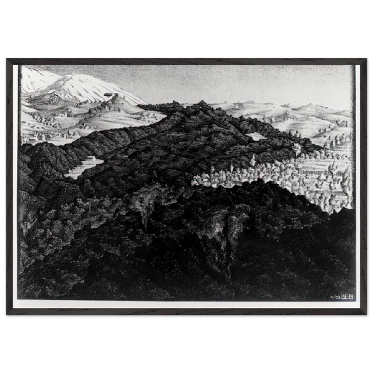 LAVA FLOW FROM ETNA - MC Escher 70x100 cm / 28x40 inches Framed Art Print – Black Wooden Frame | Maurits Cornelis Escher Prints