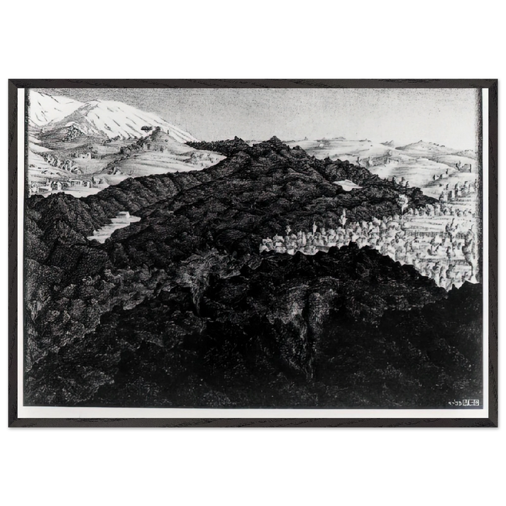 LAVA FLOW FROM ETNA - MC Escher 70x100 cm / 28x40 inches Framed Art Print – Black Wooden Frame | Maurits Cornelis Escher Prints