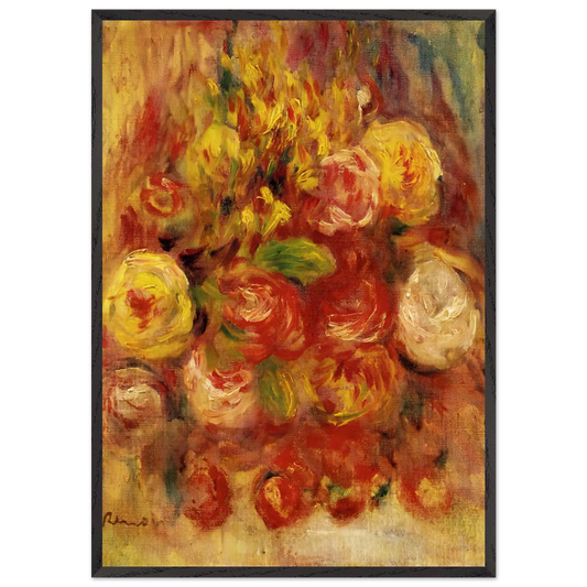 Flowers in a Vase with Blue Decoration - Pierre-Auguste Renoir 70x100 cm / 28x40 inches Framed Art Print – Black Wooden Frame