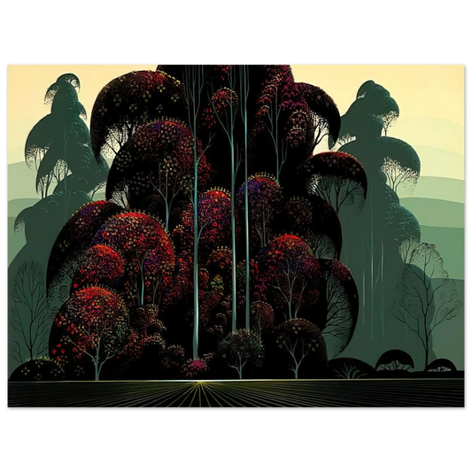 Eyvind Earle - Crimson Autumn  75x100 cm / 30x40inches Fine Art Poster