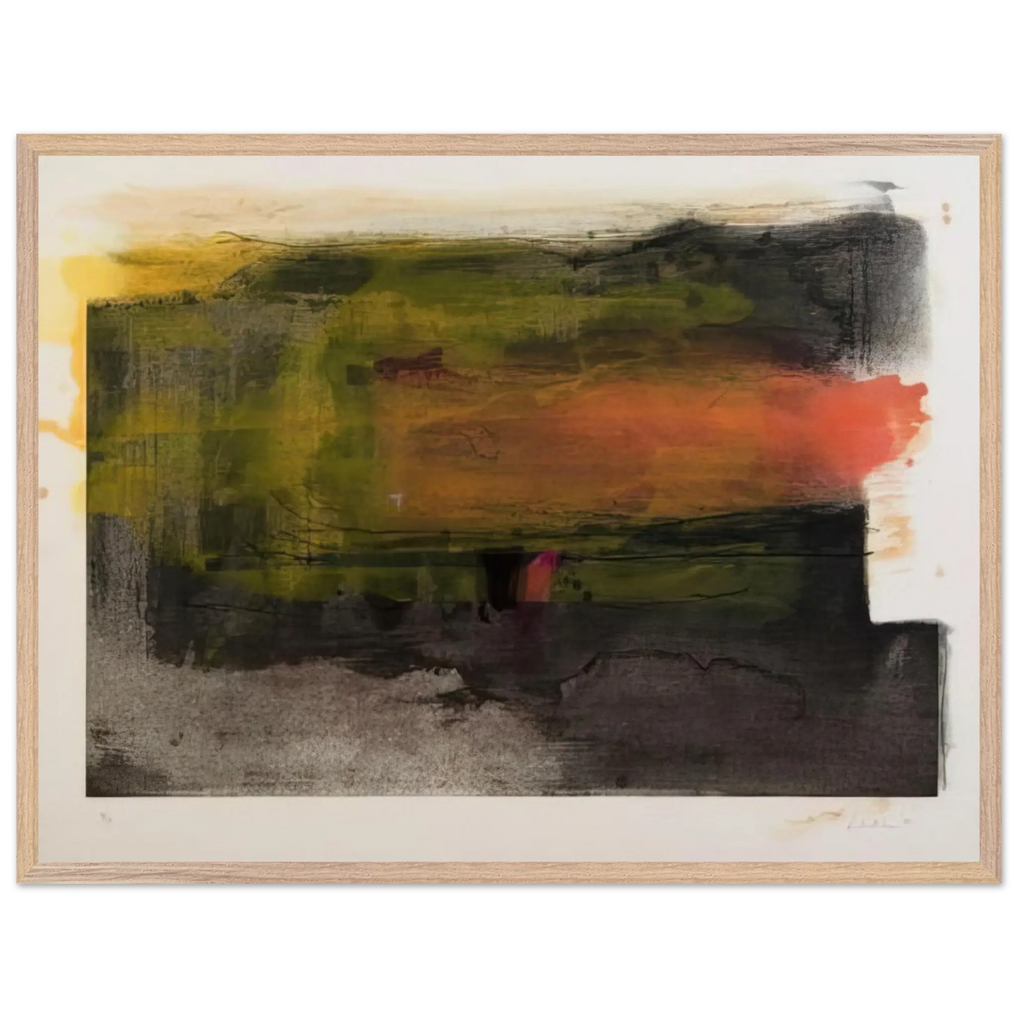 Helen Frankenthaler - Deep Sun - 1983 Wall art - 28x43  cm / XL (11x17 Inches) - Premium Wooden Framed Poster With Fine Art Paper - White frame