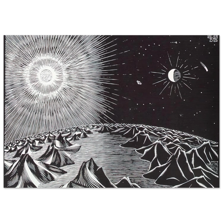 MC Escher - THE 4TH DAY OF THE CREATION Wall Art - 60x80 cm / 24x32 inches - Premium Wooden Framed Poster With Fine Art Paper-canvas - Black frame