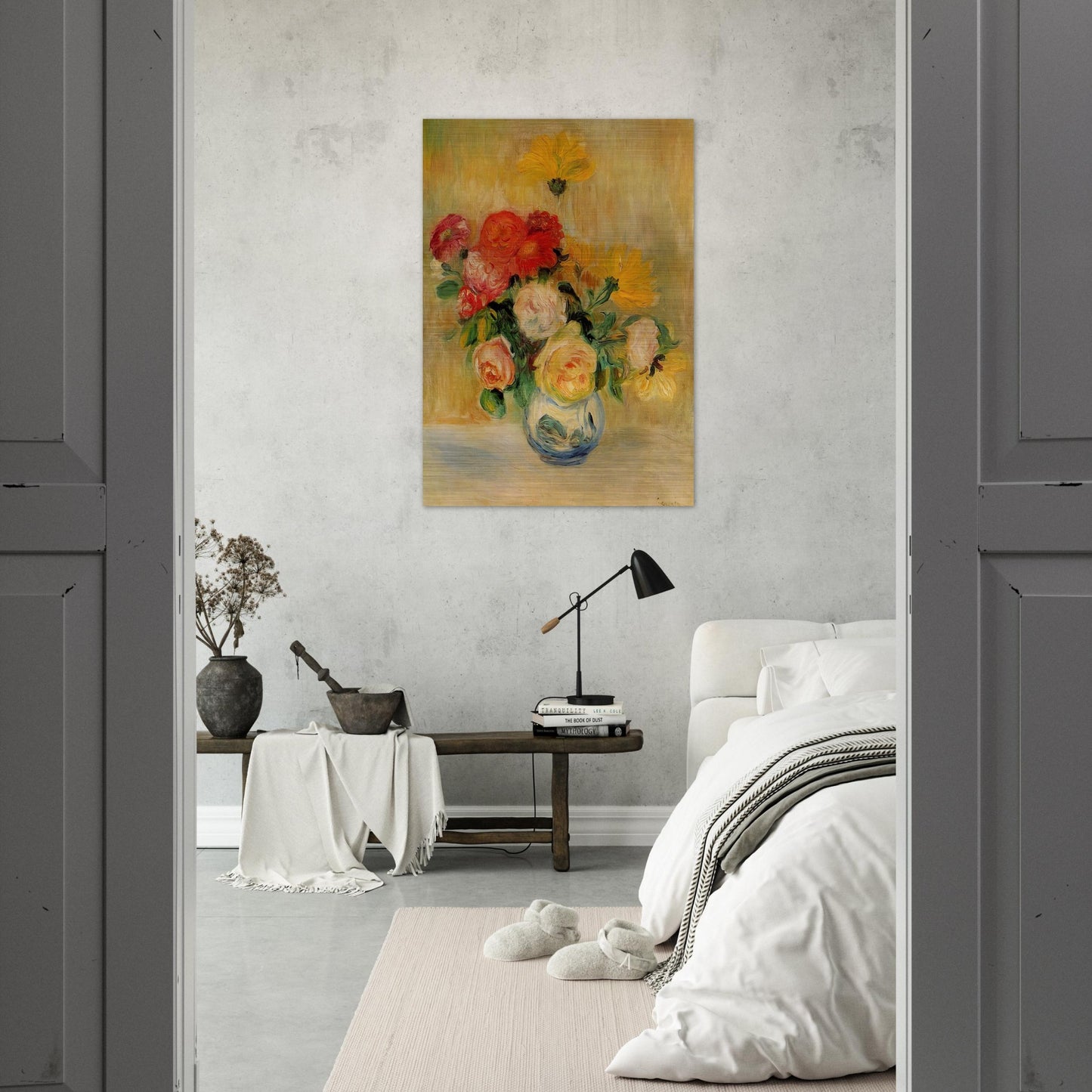 Vase of Roses and Dahlias - Pierre-Auguste Renoir Brushed Aluminum Print - 70x100 cm / 28x40 inches | Pierre-Auguste Renoir Aluminum Print | Pierre-Auguste Renoir Prints