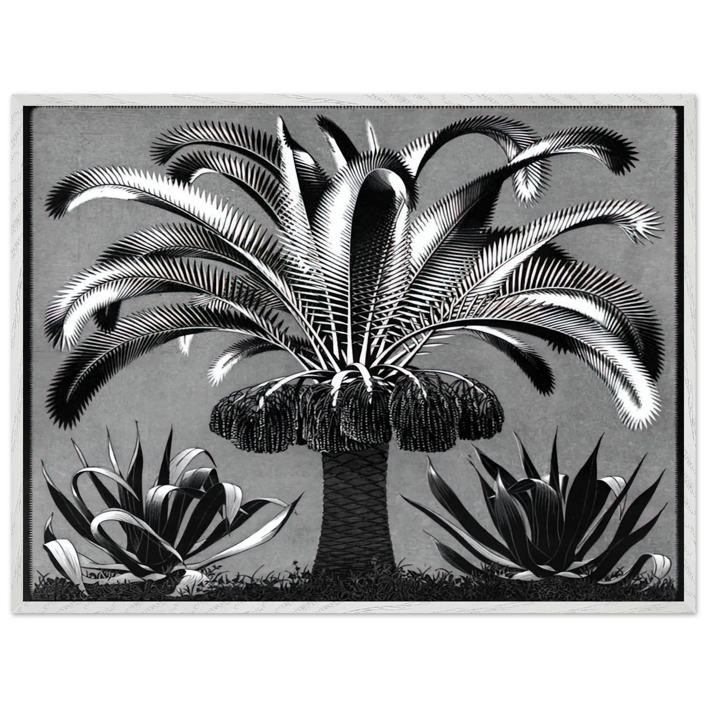 MC Escher - PALM Wall Art - 30x40 cm / 12x16 inches - Premium Wooden Framed Poster With Fine Art Paper-canvas - White frame