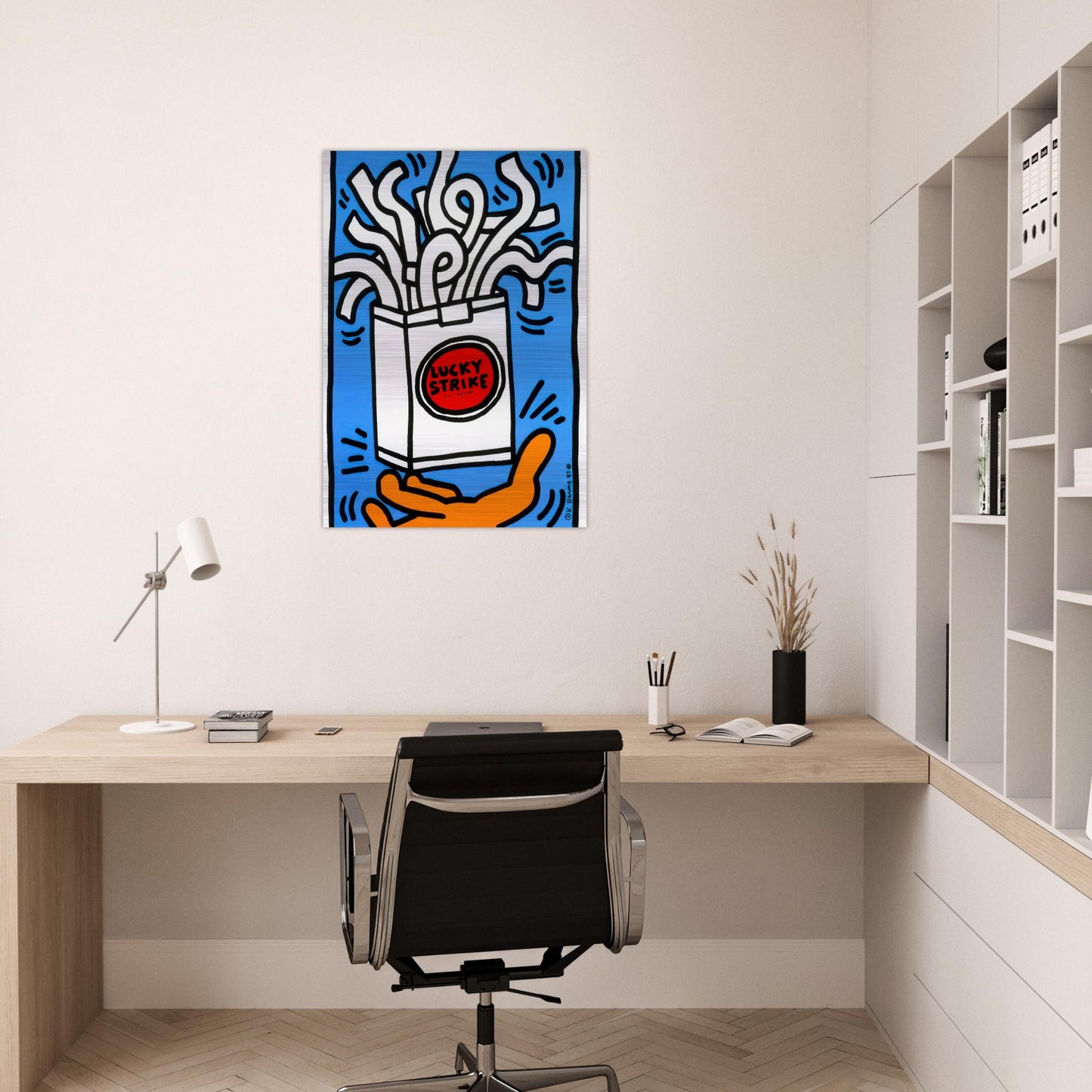 LUCKY STRIKE 1987 - Keith Haring Brushed Aluminum Print - 70x100 cm / 28x40 inches | Keith Haring Aluminum Print | Keith Haring Prints