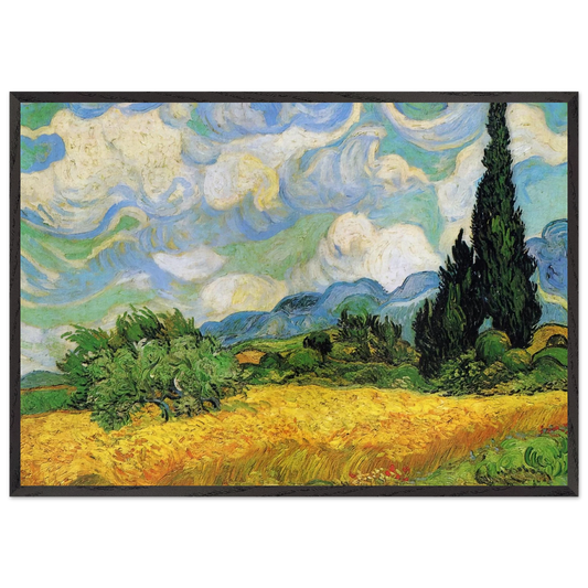 Wheat Field with Cypresses at the Haude Galline near Eygalieres - Vincent van Gogh 70x100 cm / 28x40 inches Framed Art Print – Black Wooden Frame