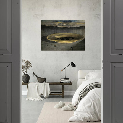LANDSCAPE WITH TELEPHONES ON A PLATE - Salvador Dali Brushed Aluminum Print - 70x100 cm / 28x40 inches | Salvador Dali Aluminum Print | Salvador Dali Prints