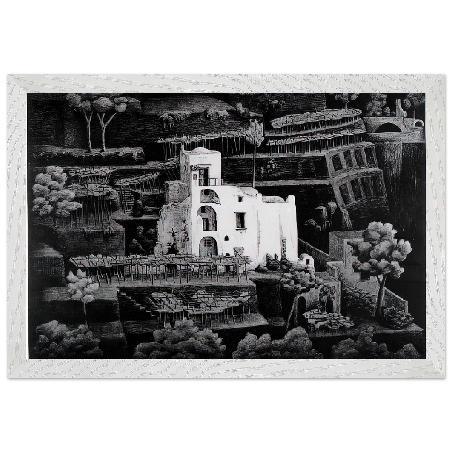 MC Escher - FARMHOUSE RAVELLO Wall Art - 21x29.7 cm / 8x12" - Premium Wooden Framed Poster With Fine Art Paper - Black frame