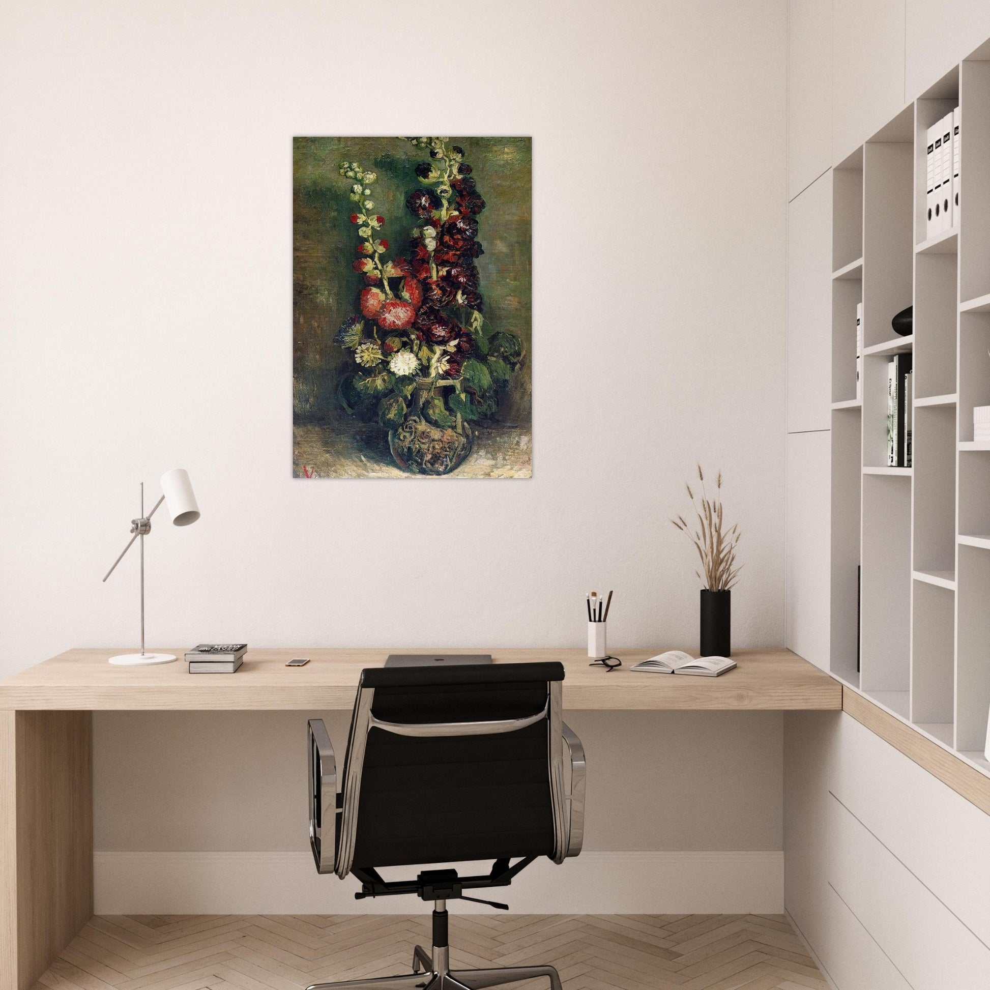 Vase of Hollyhocks - Vincent van Gogh Brushed Aluminum Print - 70x100 cm / 28x40 inches | Vincent van Gogh Aluminum Print | Vincent van Gogh Prints