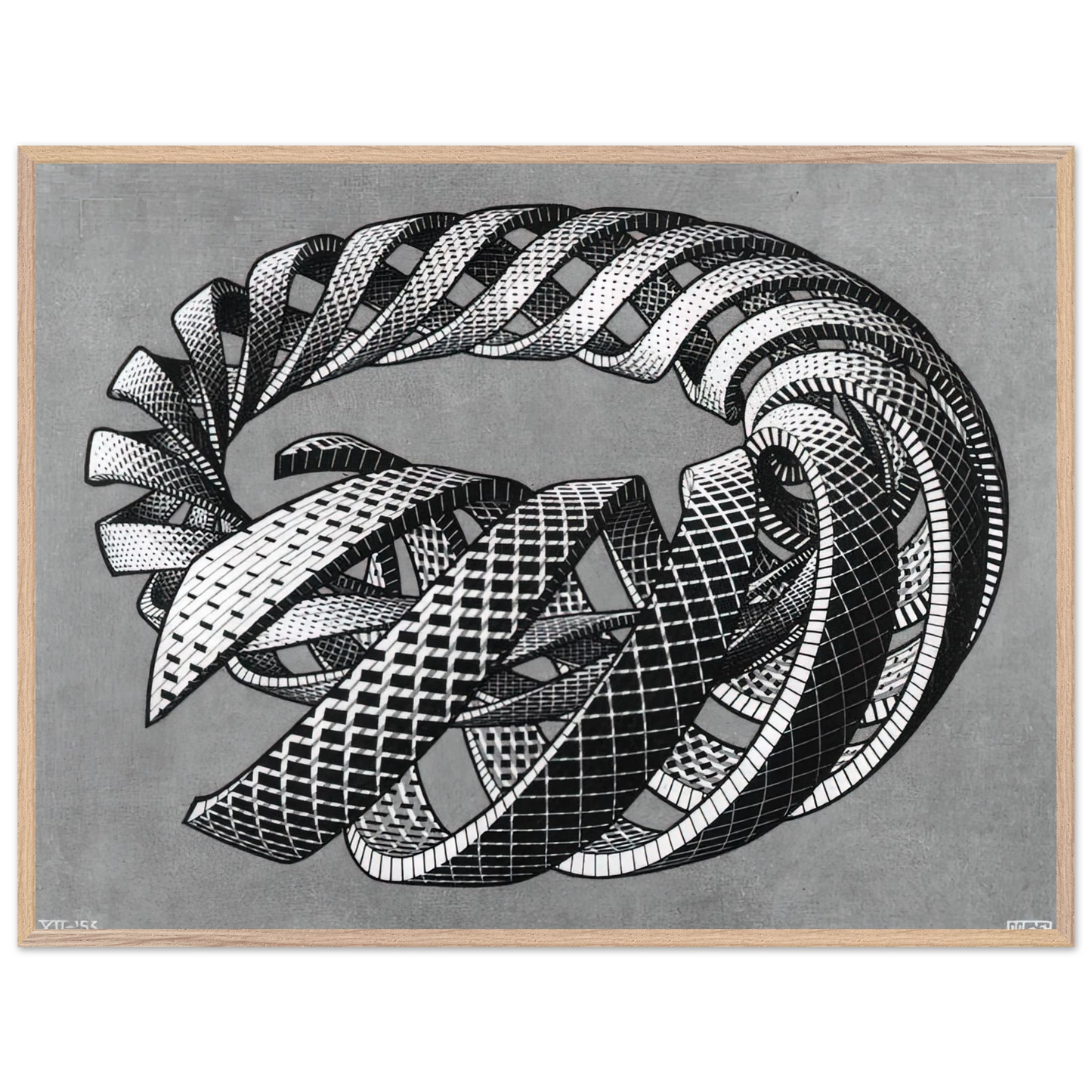 MC Escher - SPIRALS Wall Art - 30x40 cm / 12x16 inches - Premium Wooden Framed Poster With Fine Art Paper-canvas - White frame