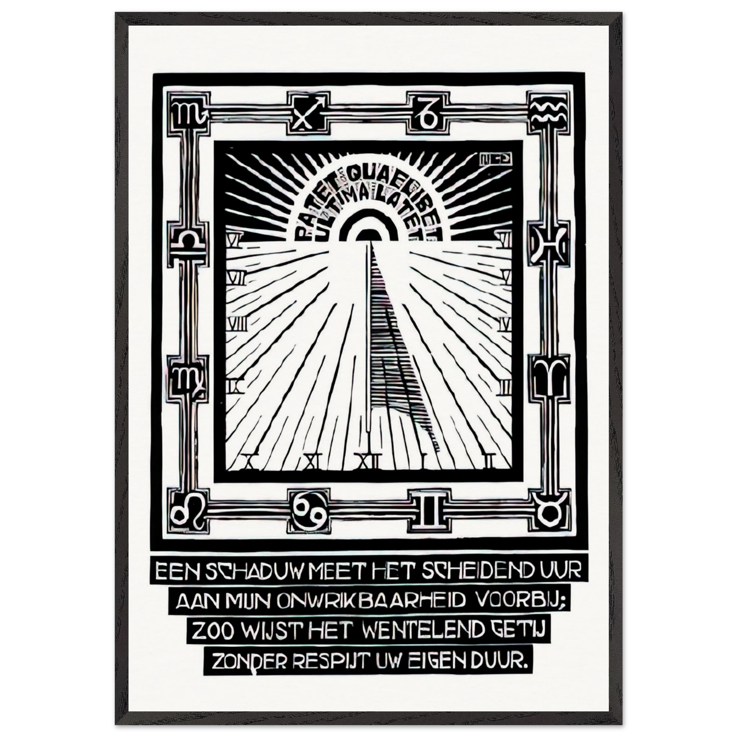 SUNDIAL XXIV EMBLEMATA REJECTED PLATE 1931 - MC Escher 70x100 cm / 28x40 inches Framed Art Print – Black Wooden Frame | Maurits Cornelis Escher Prints