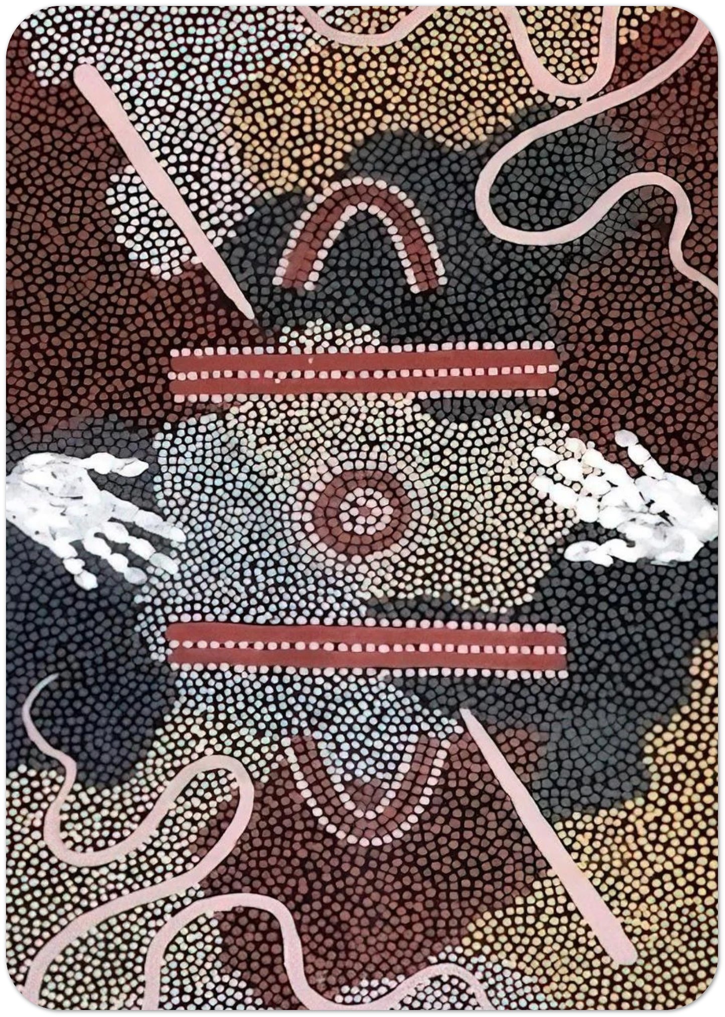 Initiation Ceremony - 1998 By Clifford Possum Tjapaltjarri Pack of 10 Post Cards | Clifford Possum Tjapaltjarri Post Cards | A6 (10.5 x 14.8 cm) - 4.1 x 5.8 inches
