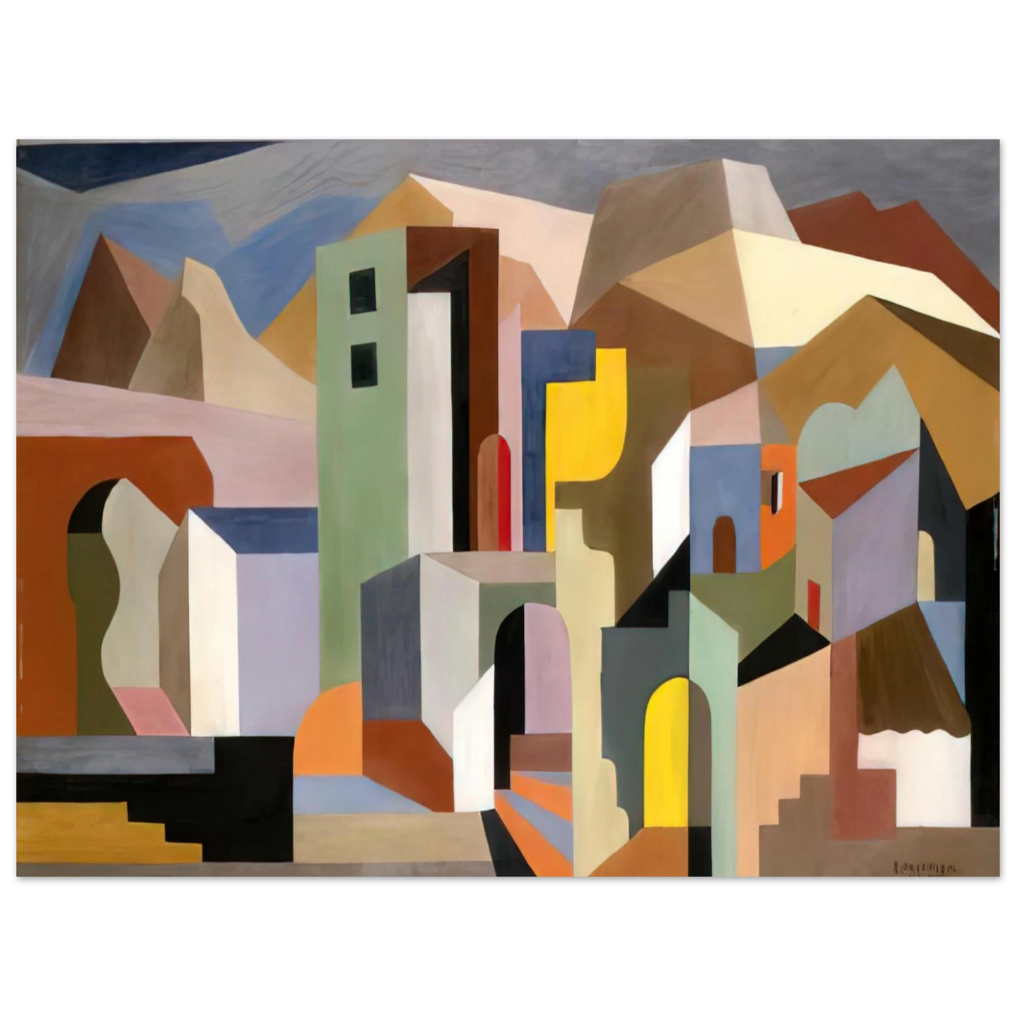 Enrico Prampolini - ARCHITECTURAL FORM OF FUTURE IDEAL LANDSCAPE 1921  75x100 cm / 30x40inches Fine Art Poster