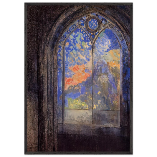 STAINED GLASS WINDOW THE MYSTERIOUS GARDEN - Odilon Redon 70x100 cm / 28x40 inches Framed Art Print – Black Wooden Frame