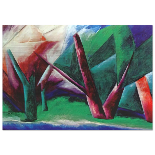 Forest Red-green - 1914 - Natalia Goncharova Brushed Aluminum Print - 70x100 cm / 28x40 inches | Natalia Goncharova Aluminum Print | Natalia Goncharova Prints