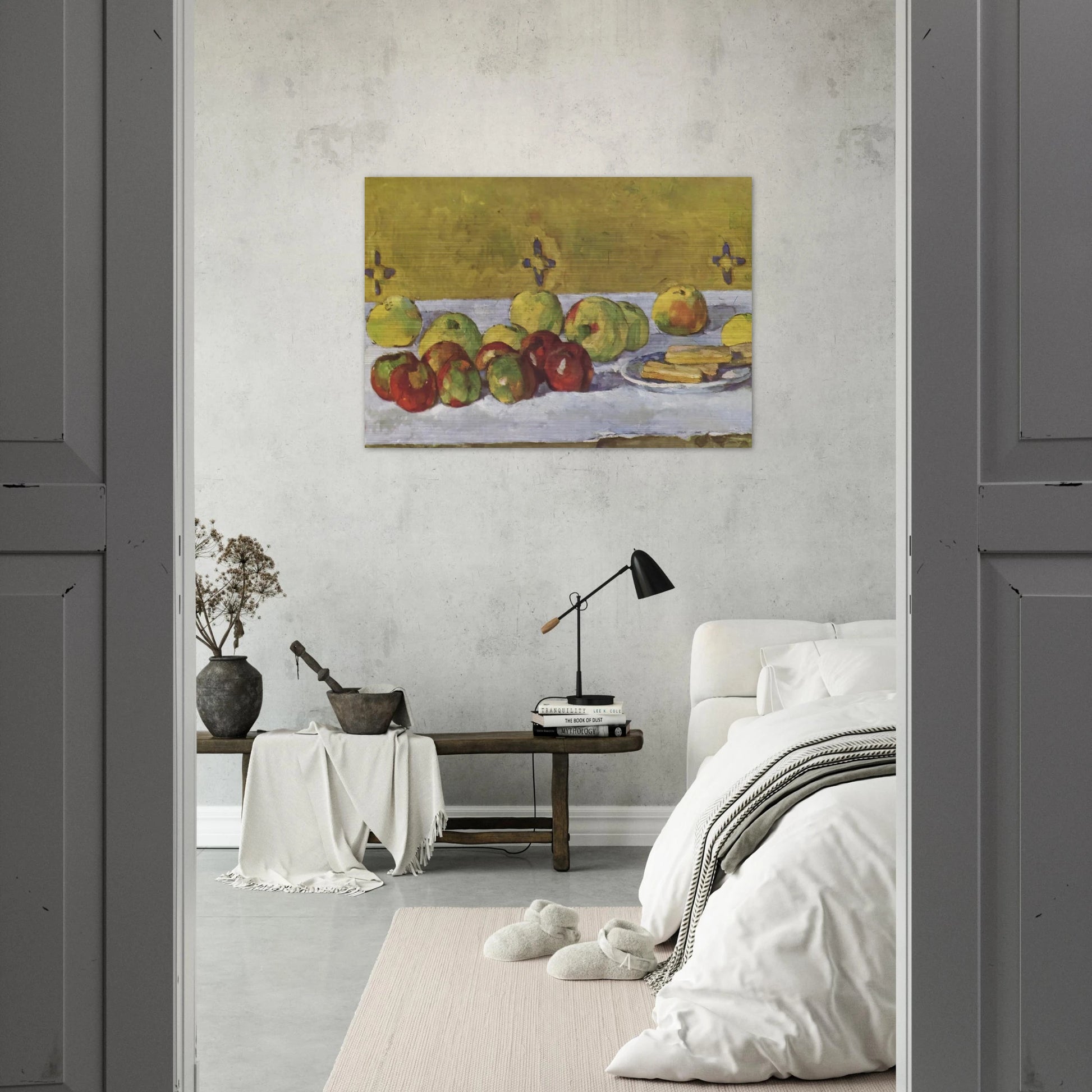 Still life with apples and biscuits - Paul Cézanne Brushed Aluminum Print - 70x100 cm / 28x40 inches | Paul Cézanne Aluminum Print | Paul Cézanne Prints