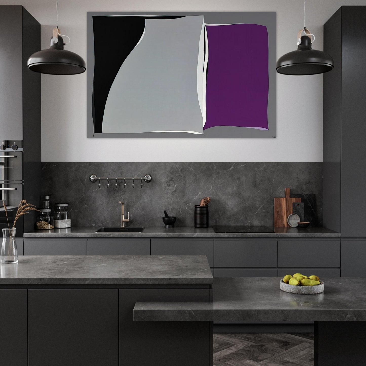Black  Gray Curves with Purple - 1960 - Karl Benjamin Art Prints - 100x150 cm / 40x60″ inches | Karl Benjamin Poster | Karl Benjamin Prints
