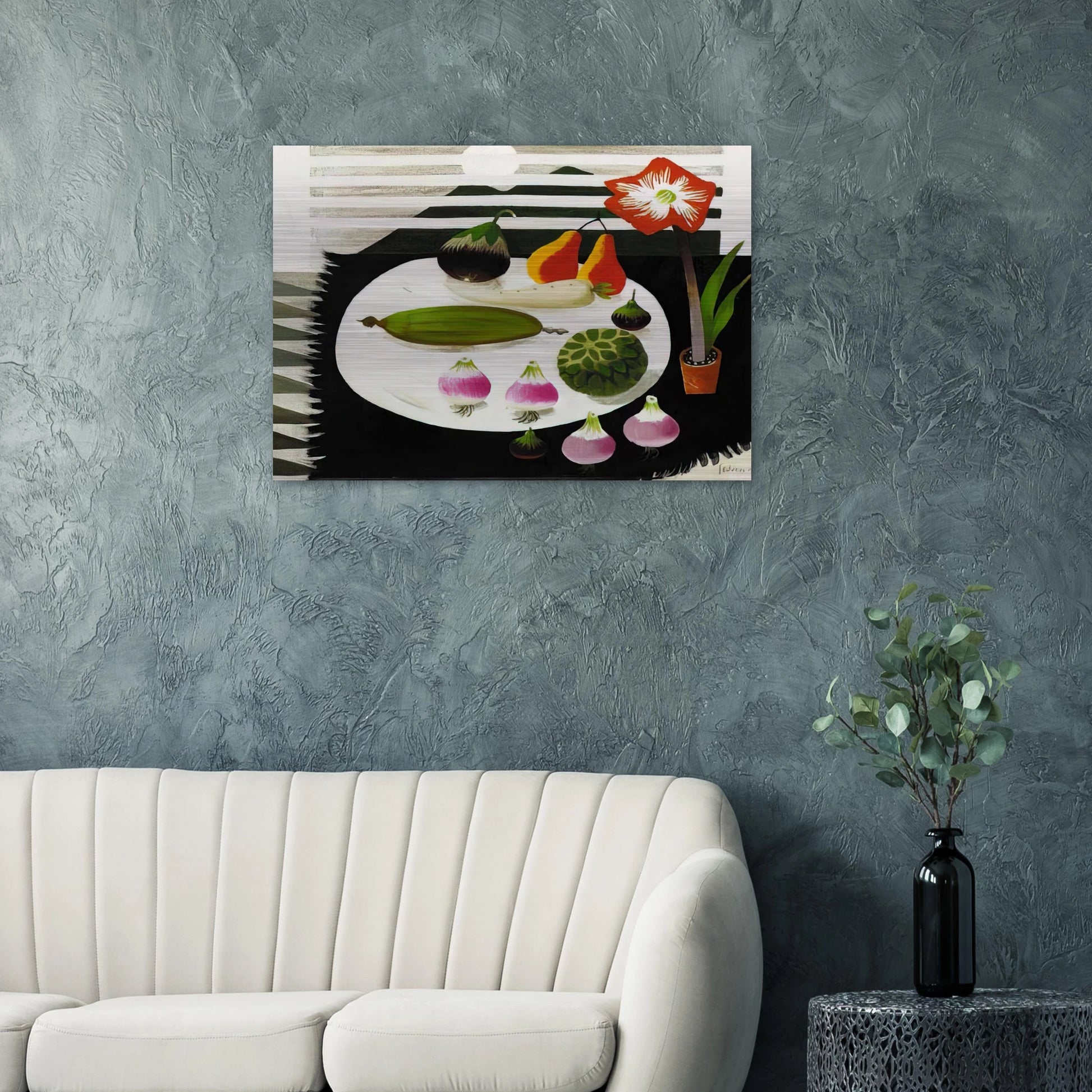 Still life with pears and onions - 1992 - Mary Fedden Brushed Aluminum Print - 70x100 cm / 28x40 inches | Mary Fedden Aluminum Print | Mary Fedden Prints