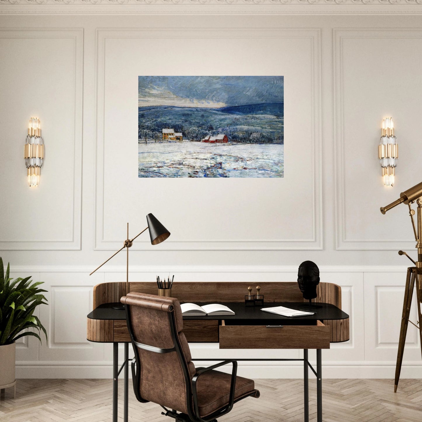 Winter in the Connecticut Hills - Childe Hassam Brushed Aluminum Print - 70x100 cm / 28x40 inches | Childe Hassam Aluminum Print | Childe Hassam Prints