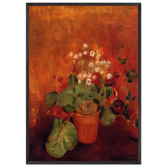 FLOWERS IN A POT ON A RED BACKGROUND - Odilon Redon 70x100 cm / 28x40 inches Framed Art Print – Black Wooden Frame