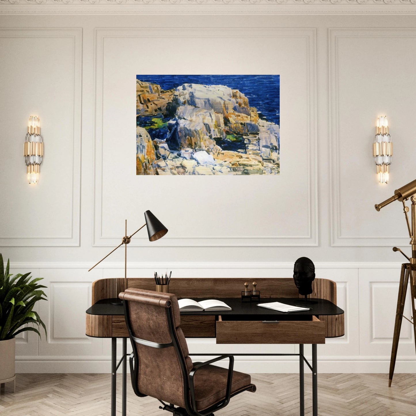 Rocks at Appledore - Childe Hassam Brushed Aluminum Print - 70x100 cm / 28x40 inches | Childe Hassam Aluminum Print | Childe Hassam Prints