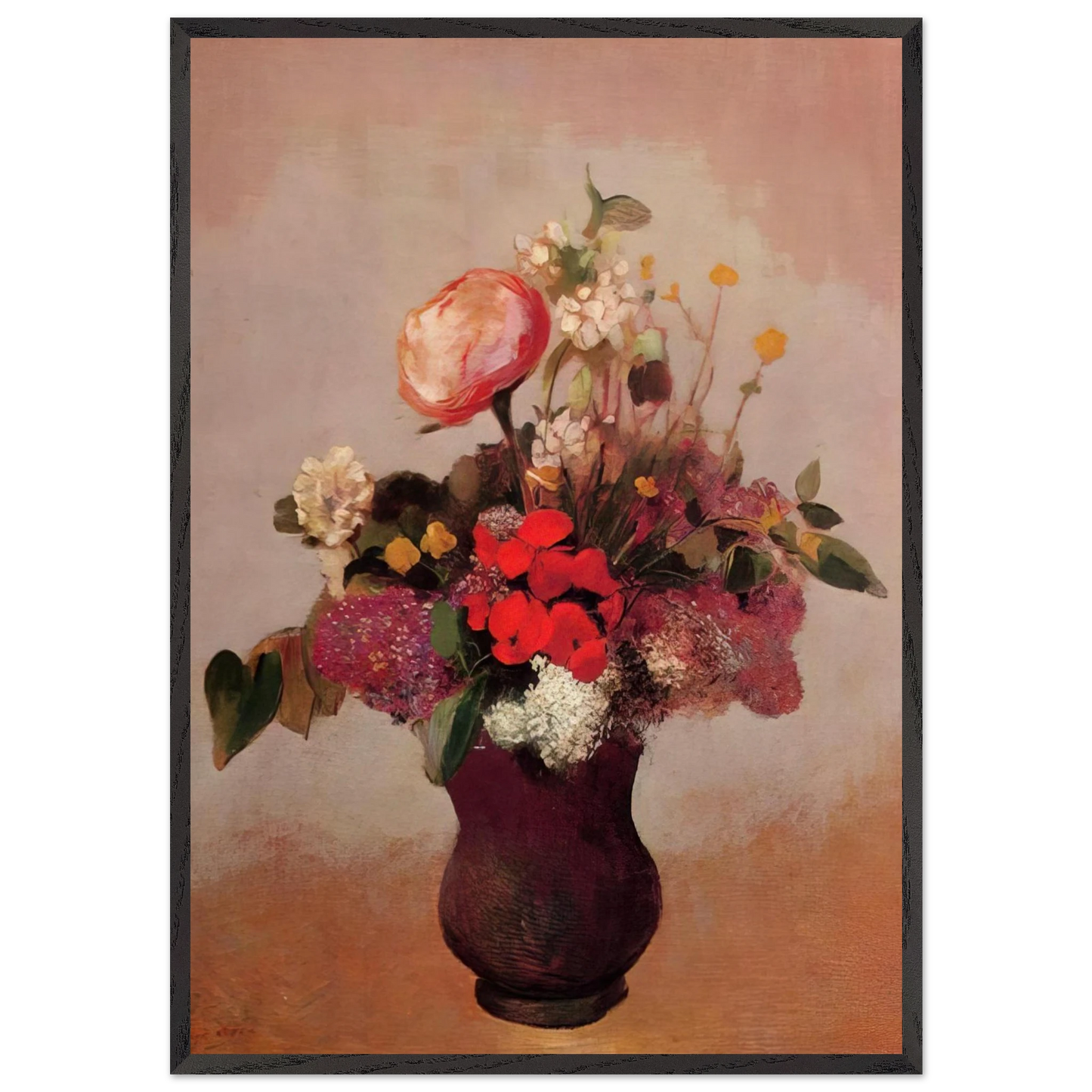 FLOWERS IN AA BROWN VASE - Odilon Redon 70x100 cm / 28x40 inches Framed Art Print – Black Wooden Frame
