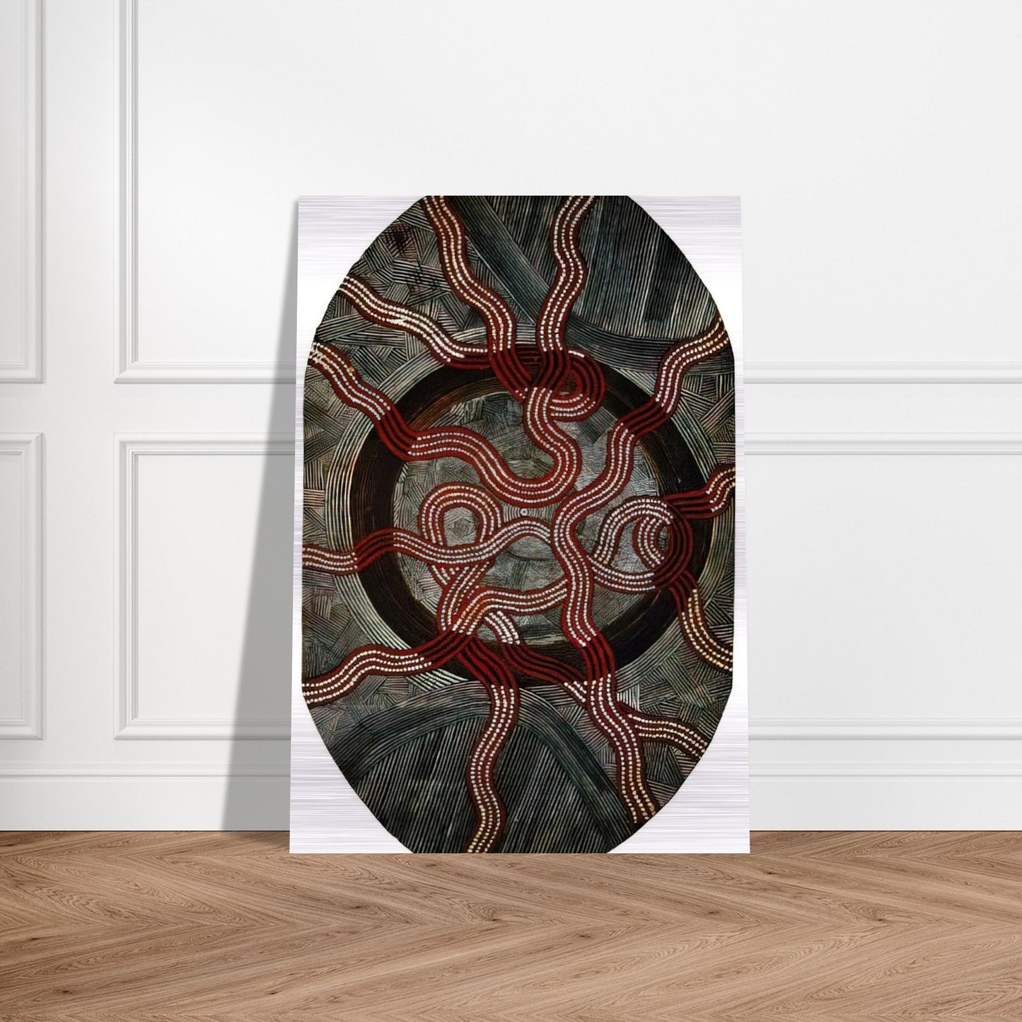 Untitled Snake Dreaming - 1972 - Clifford Possum Tjapaltjarri Brushed Aluminum Print - 70x100 cm / 28x40 inches | Clifford Possum Tjapaltjarri Aluminum Print | Clifford Possum Tjapaltjarri Prints