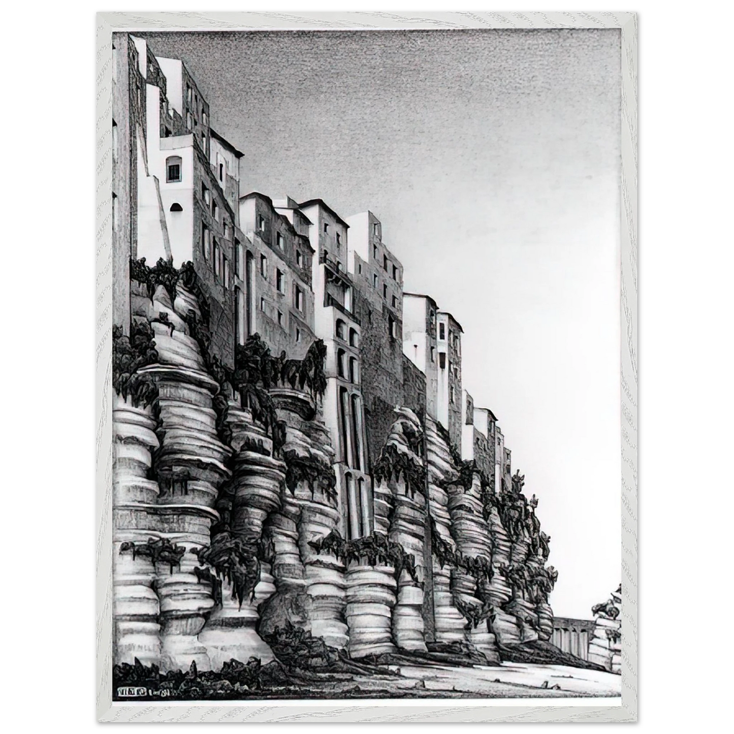 MC Escher - TROPEA CALABRIA Wall art - 28x43  cm / XL (11x17 inches) - Premium Wooden Framed Poster With Fine Art Paper-canvas - Black frame