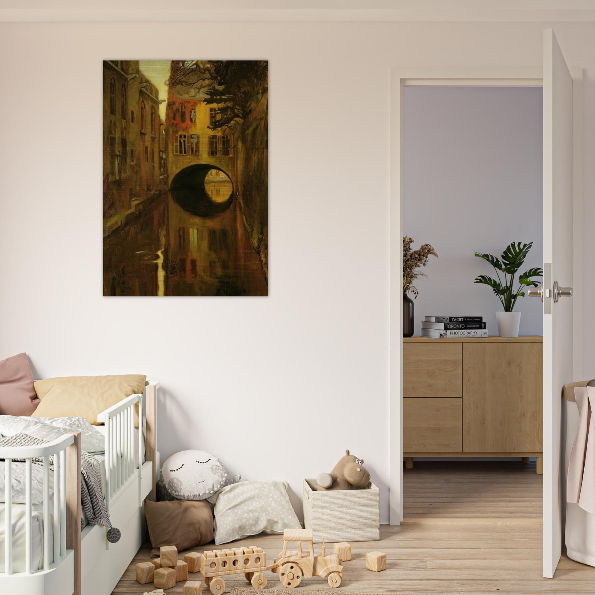 HOUSE OVER THE BRIDGE - Diego Rivera Brushed Aluminum Print - 70x100 cm / 28x40 inches | Diego Rivera Aluminum Print | Diego Rivera Prints