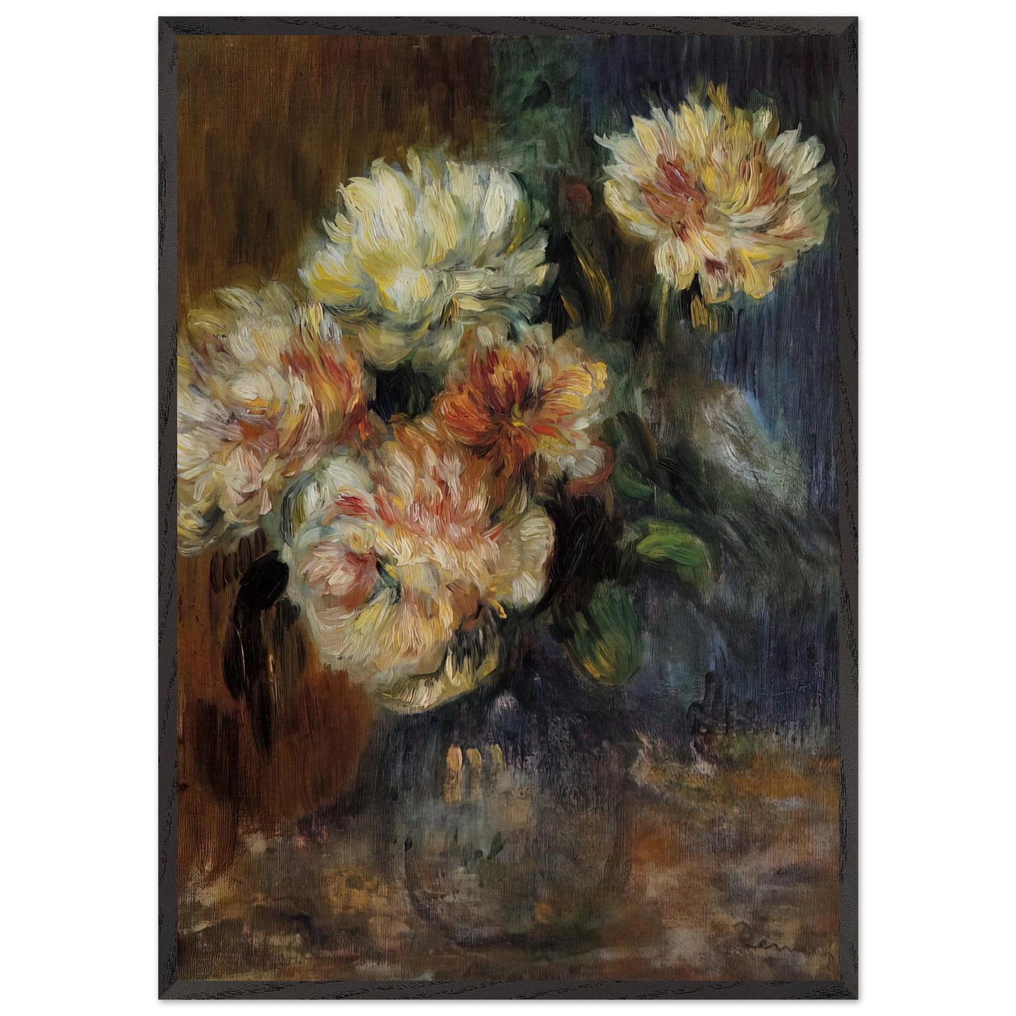 Vase of Peonies N2 - Pierre-Auguste Renoir 70x100 cm / 28x40 inches Framed Art Print – Black Wooden Frame