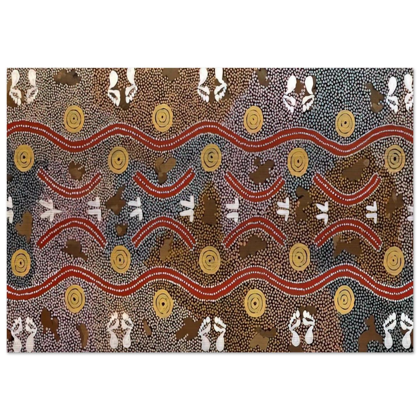 Possum Dreaming - Native Art - Clifford Possum Tjapaltjarri Brushed Aluminum Print - 70x100 cm / 28x40 inches | Clifford Possum Tjapaltjarri Aluminum Print | Clifford Possum Tjapaltjarri Prints