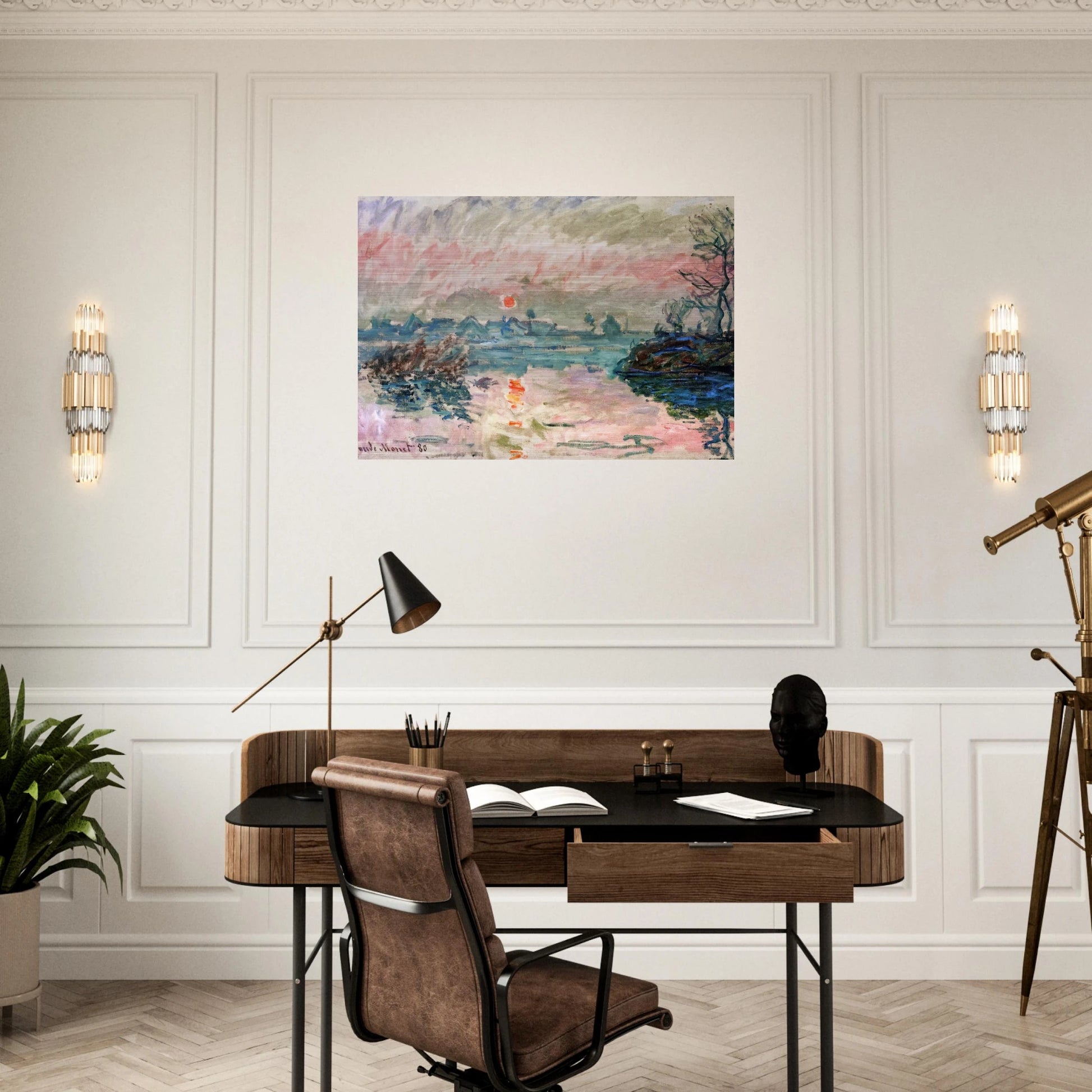Sunset at Lavacourt - claude monet Brushed Aluminum Print - 70x100 cm / 28x40 inches | claude monet Aluminum Print | claude monet Prints