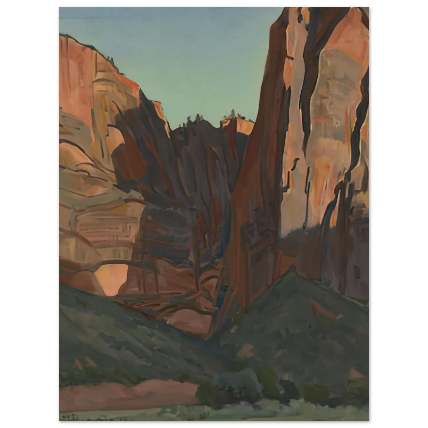 Maynard Dixon - NOTCH IN THE WALL ZION NATIONAL PARK AUGUST 1933 1933 Wall art - 13x18 cm / 5x7 inches - Premium Wooden Framed Poster With Fine Art Paper-canvas - White frame
