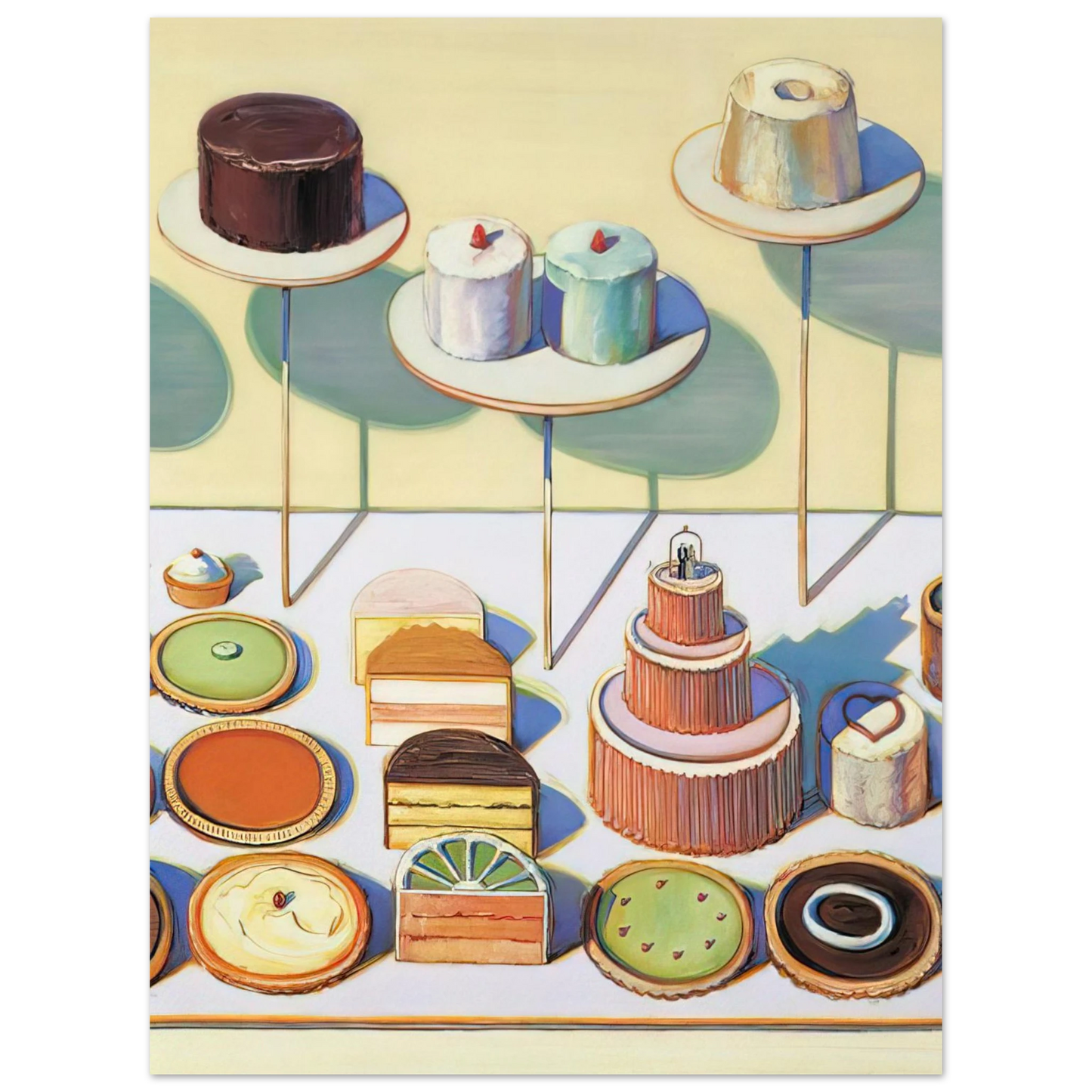Wayne Thiebaud - Cakes and Pies - 1995 Wall Art - 21x29.7 cm / 8x12" - Fine Art Poster-canvas - -