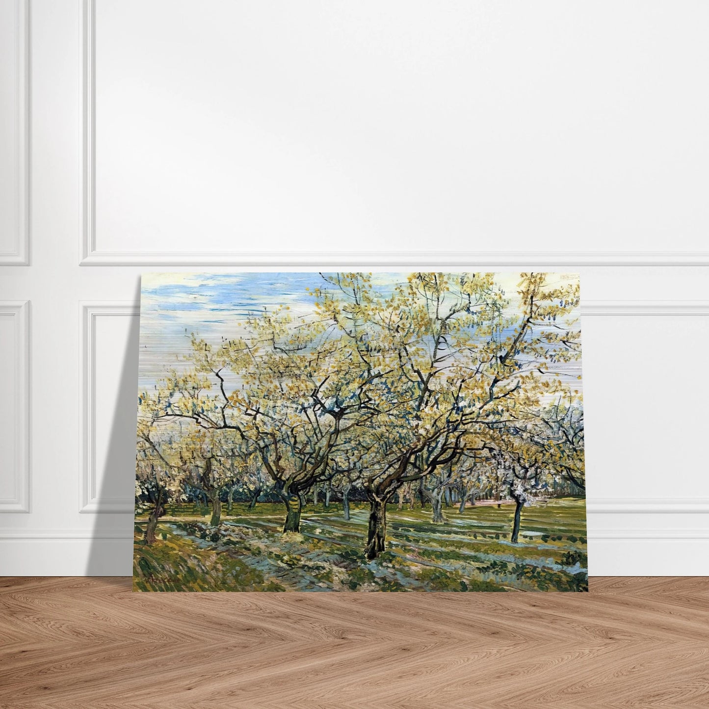 Orchard with Blossoming Plum Trees - Vincent van Gogh Brushed Aluminum Print - 70x100 cm / 28x40 inches | Vincent van Gogh Aluminum Print | Vincent van Gogh Prints