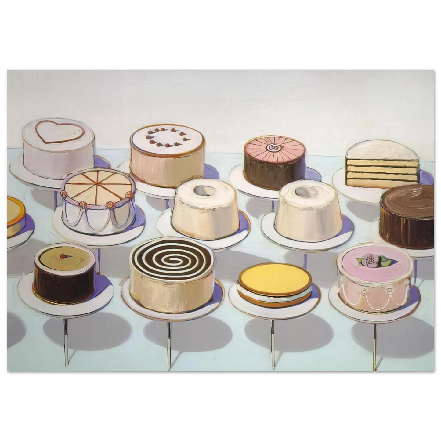 Wayne Thiebaud - Cakes - 1963 Wall Art - 30x40 cm / 12x16 inches - Premium Wooden Framed Poster With Fine Art Paper - Black frame