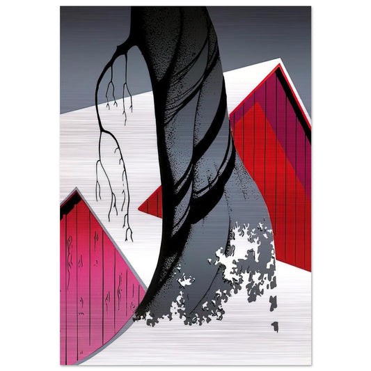 Red Barn and Grey Sky - Eyvind Earle Brushed Aluminum Print - 70x100 cm / 28x40 inches | Eyvind Earle Aluminum Print | Eyvind Earle Prints
