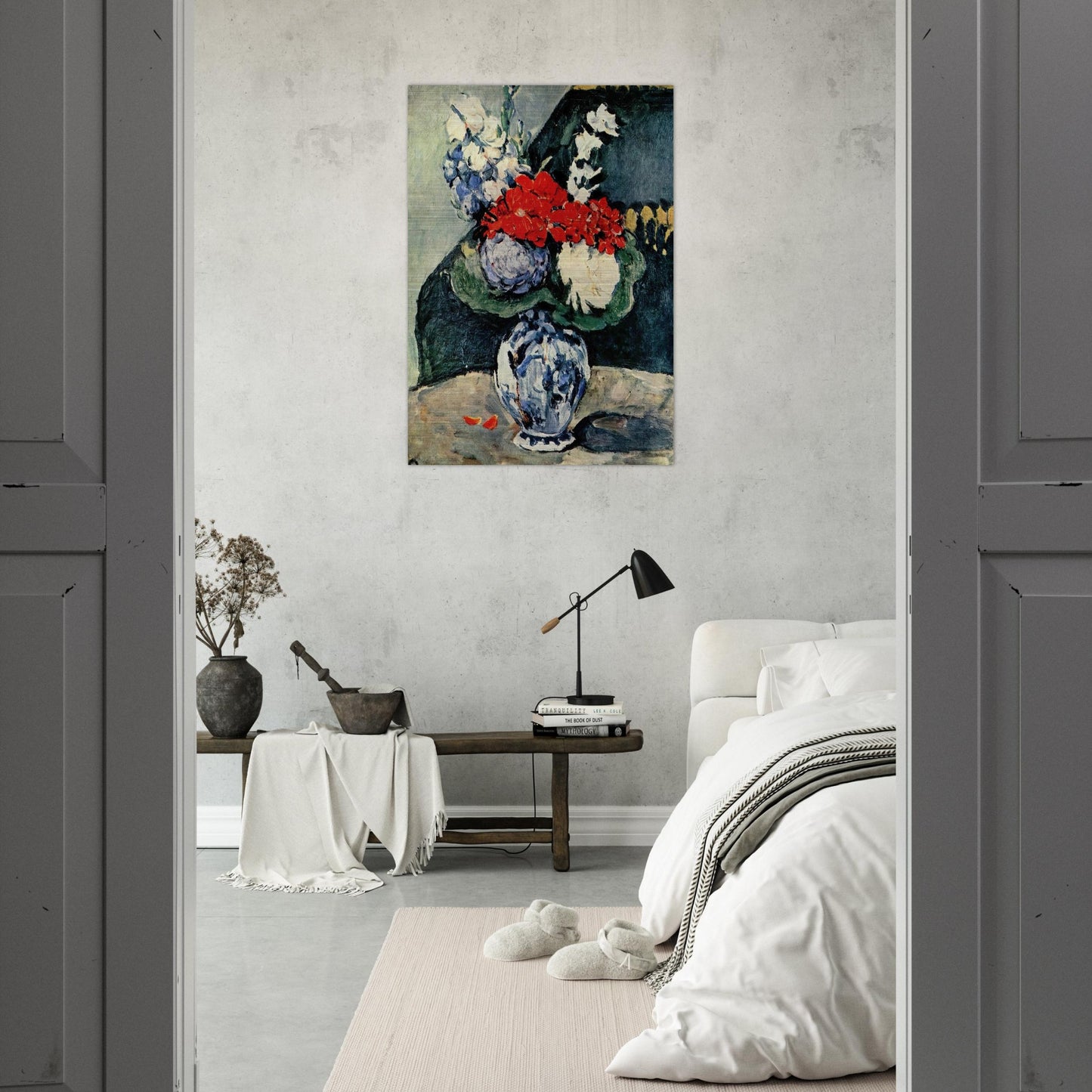 Still life, Delft vase with flowers - Paul Cézanne Brushed Aluminum Print - 70x100 cm / 28x40 inches | Paul Cézanne Aluminum Print | Paul Cézanne Prints