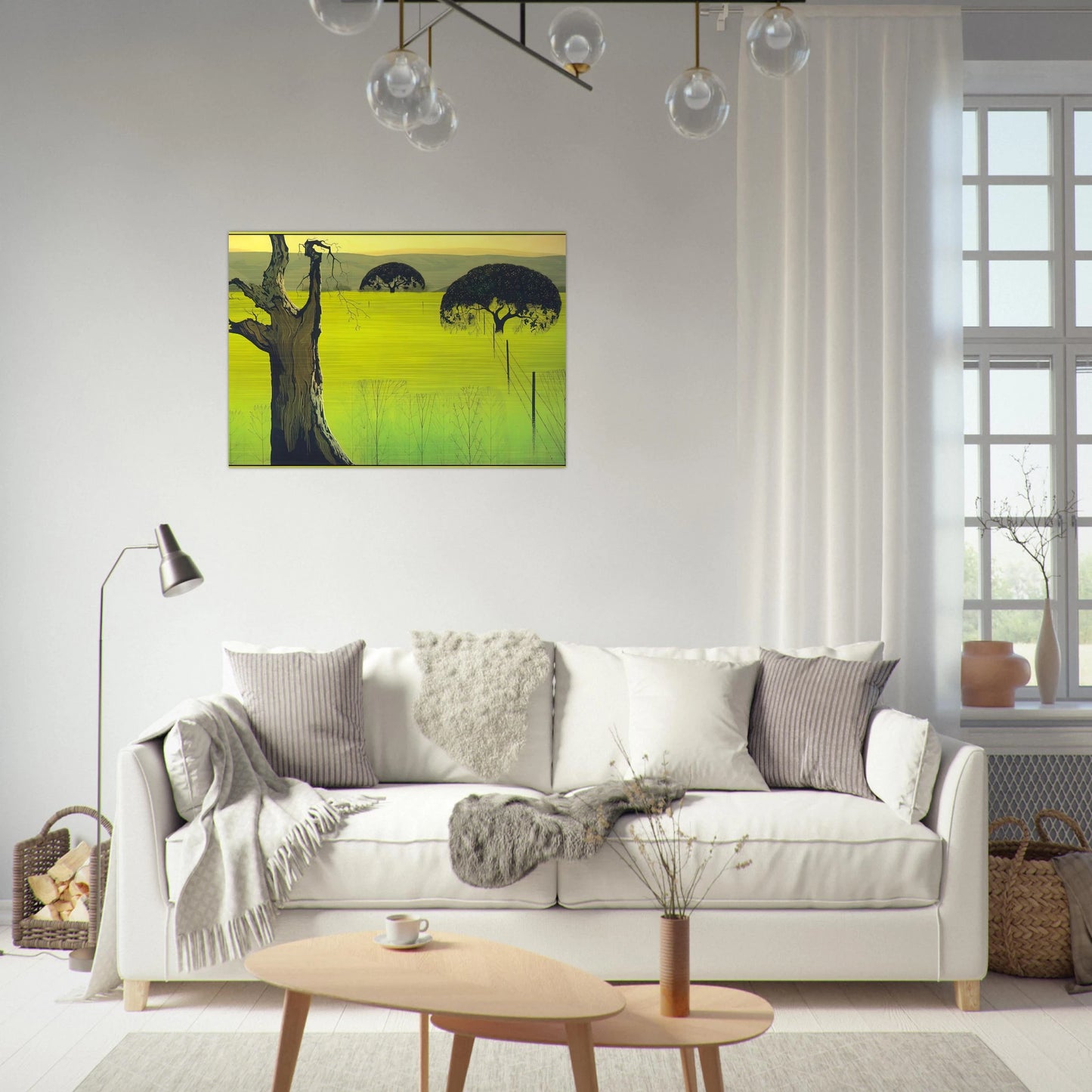Mustard Field - Eyvind Earle Brushed Aluminum Print - 70x100 cm / 28x40 inches | Eyvind Earle Aluminum Print | Eyvind Earle Prints