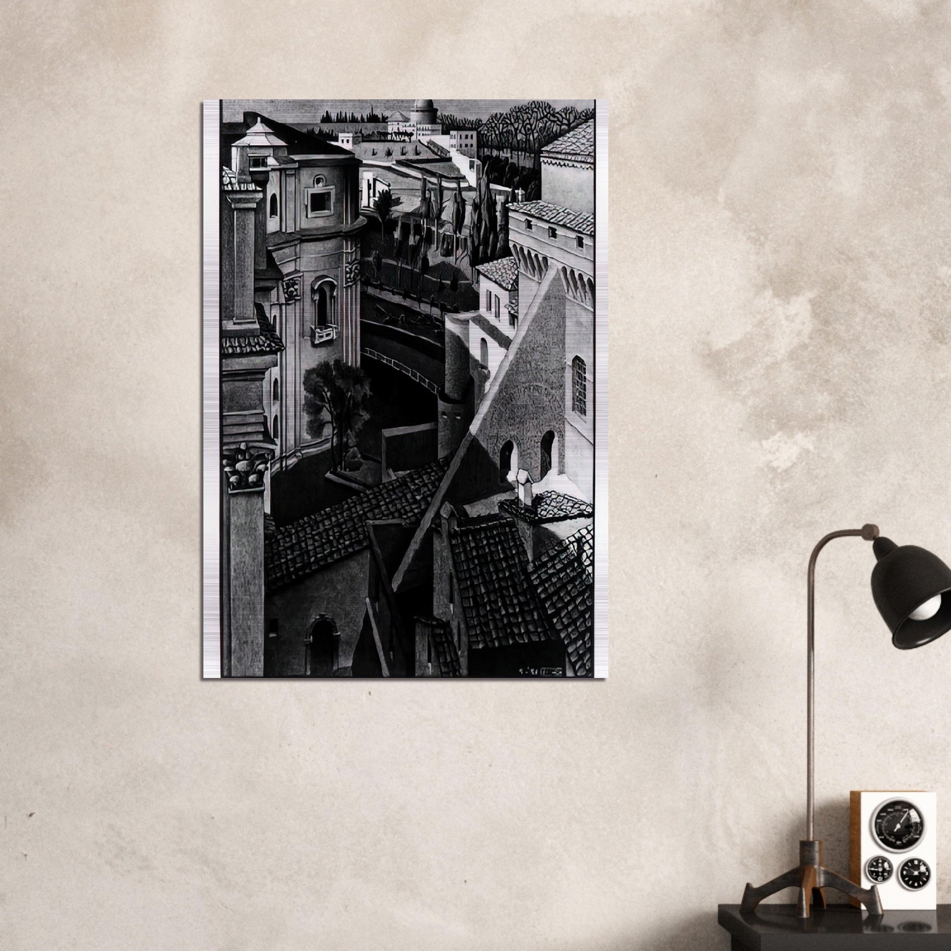 BERWEEN ST PETER AND SISTINE CHAPEL MARCH 1936 1936 - MC Escher Brushed Aluminum Print - 70x100 cm / 28x40 inches | MC Escher Aluminum Print | MC Escher Prints