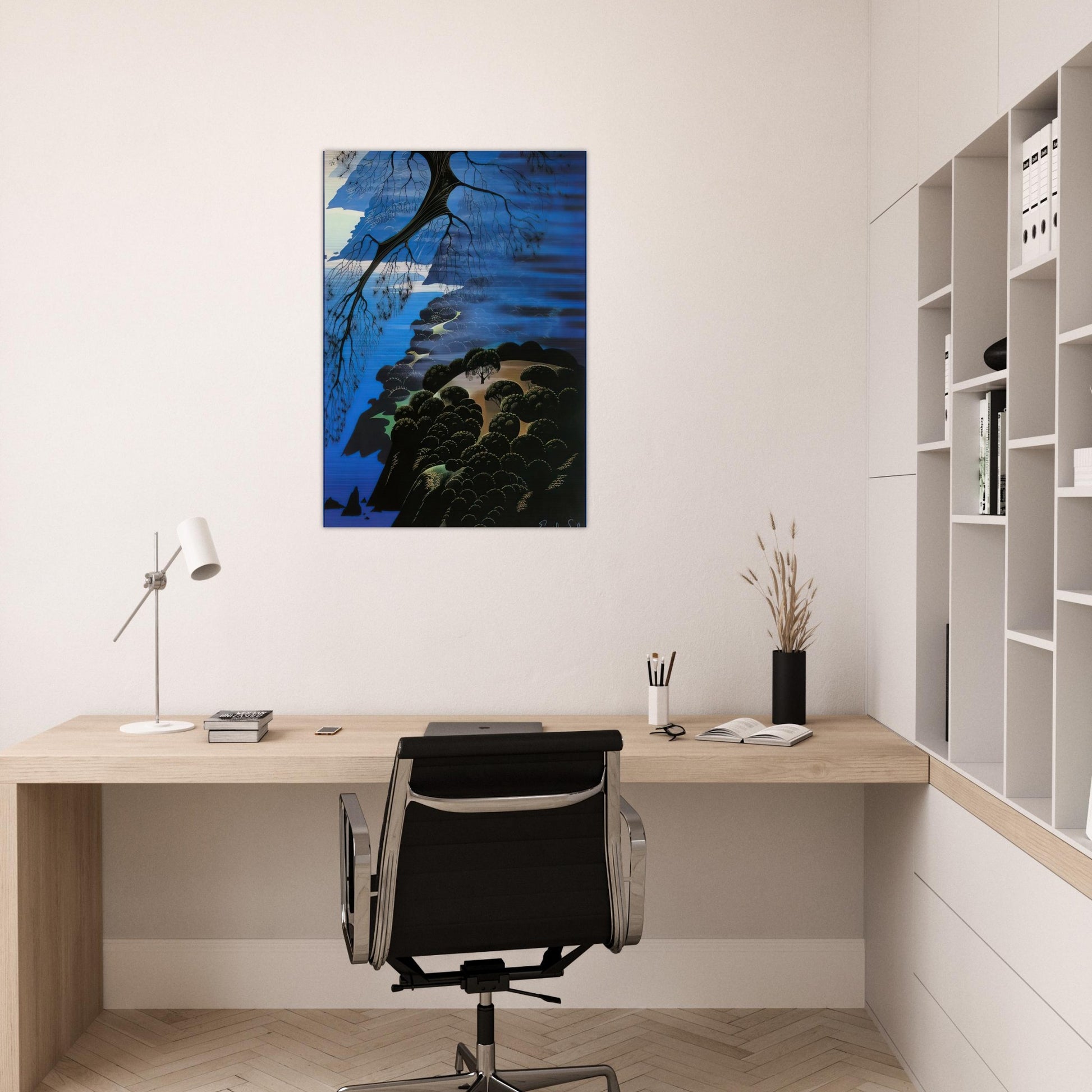Mystical Coastline - Eyvind Earle Brushed Aluminum Print - 70x100 cm / 28x40 inches | Eyvind Earle Aluminum Print | Eyvind Earle Prints