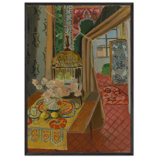INTERIOR FLOWERS AND PARAKEETS 1924 - Henri Matisse 70x100 cm / 28x40 inches Framed Art Print – Black Wooden Frame