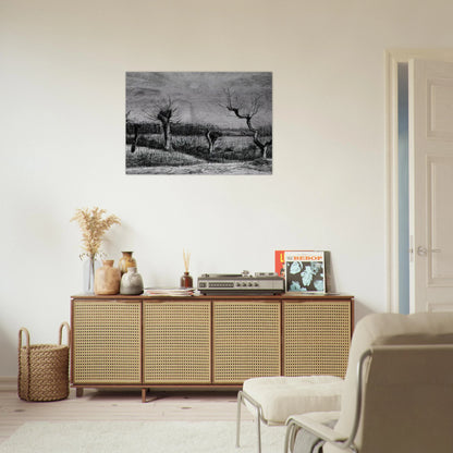 Landscape with Willows and Sun Shining Through the Clouds - Vincent van Gogh Brushed Aluminum Print - 70x100 cm / 28x40 inches | Vincent van Gogh Aluminum Print | Vincent van Gogh Prints