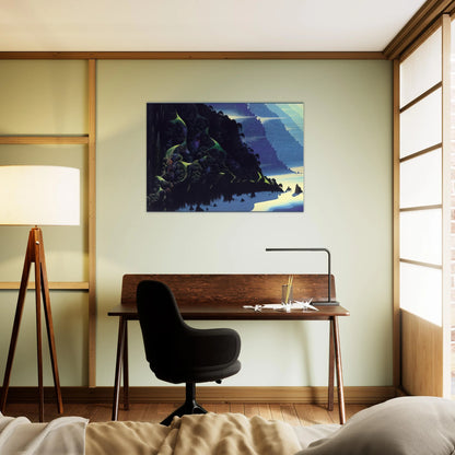 Blue Coastline - Eyvind Earle Brushed Aluminum Print - 70x100 cm / 28x40 inches | Eyvind Earle Aluminum Print | Eyvind Earle Prints