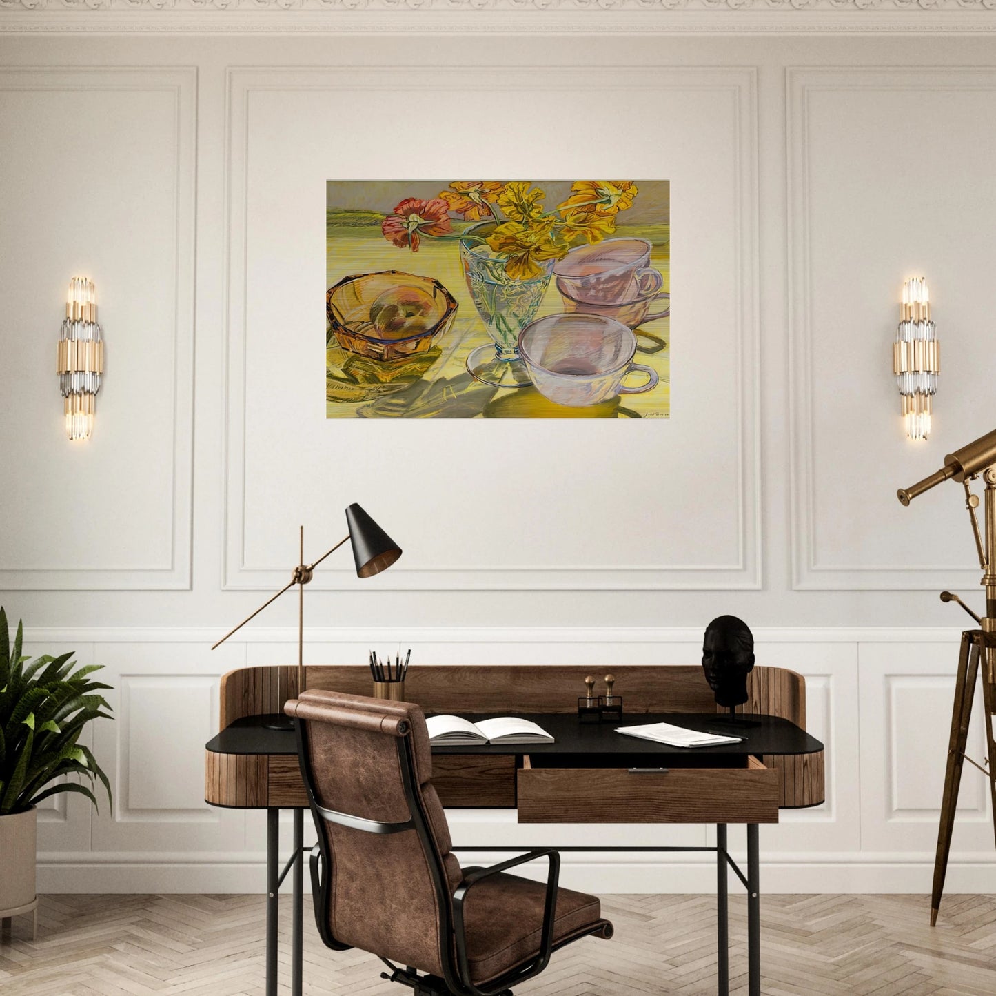 NASTURTIUMS AND PINK CUPS 1981 - Janet Fish Brushed Aluminum Print - 70x100 cm / 28x40 inches | Janet Fish Aluminum Print | Janet Fish Prints