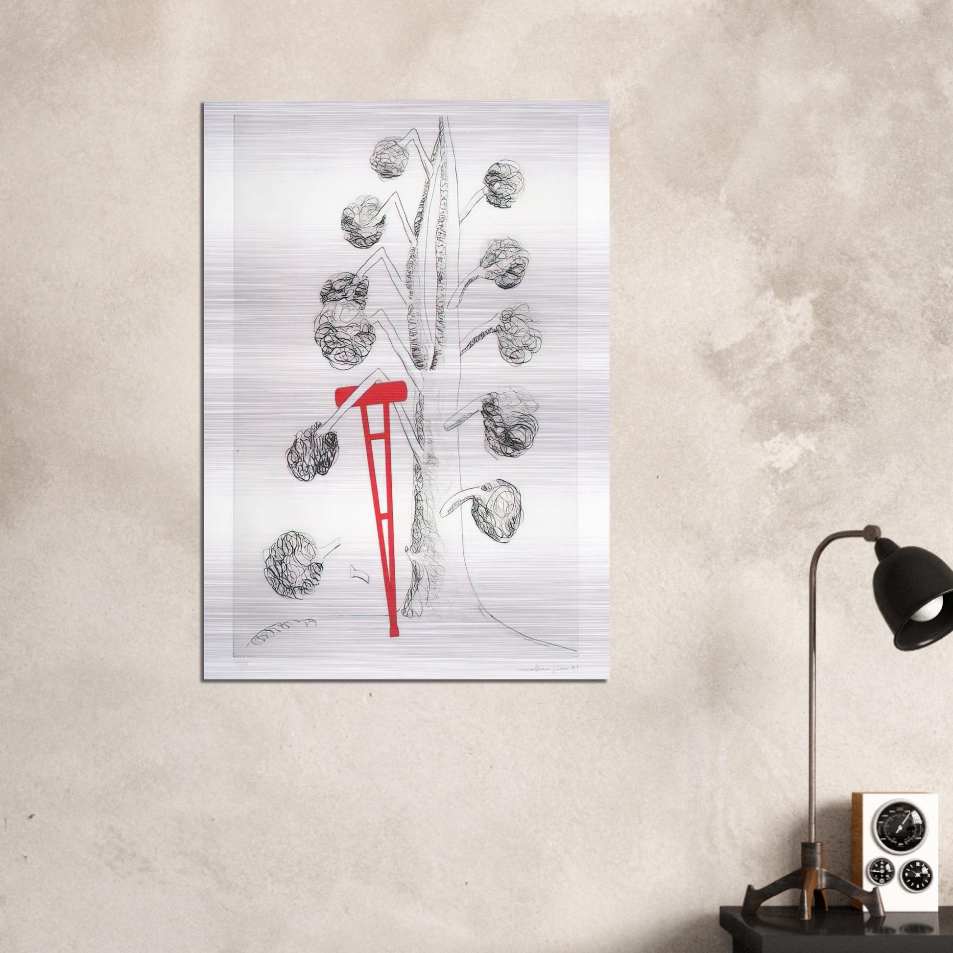 TREE WITH RED CRUTCH 1998 - Louise Bourgeois Brushed Aluminum Print - 70x100 cm / 28x40 inches | Louise Bourgeois Aluminum Print | Louise Bourgeois Prints
