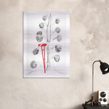 TREE WITH RED CRUTCH 1998 - Louise Bourgeois Brushed Aluminum Print - 70x100 cm / 28x40 inches | Louise Bourgeois Aluminum Print | Louise Bourgeois Prints