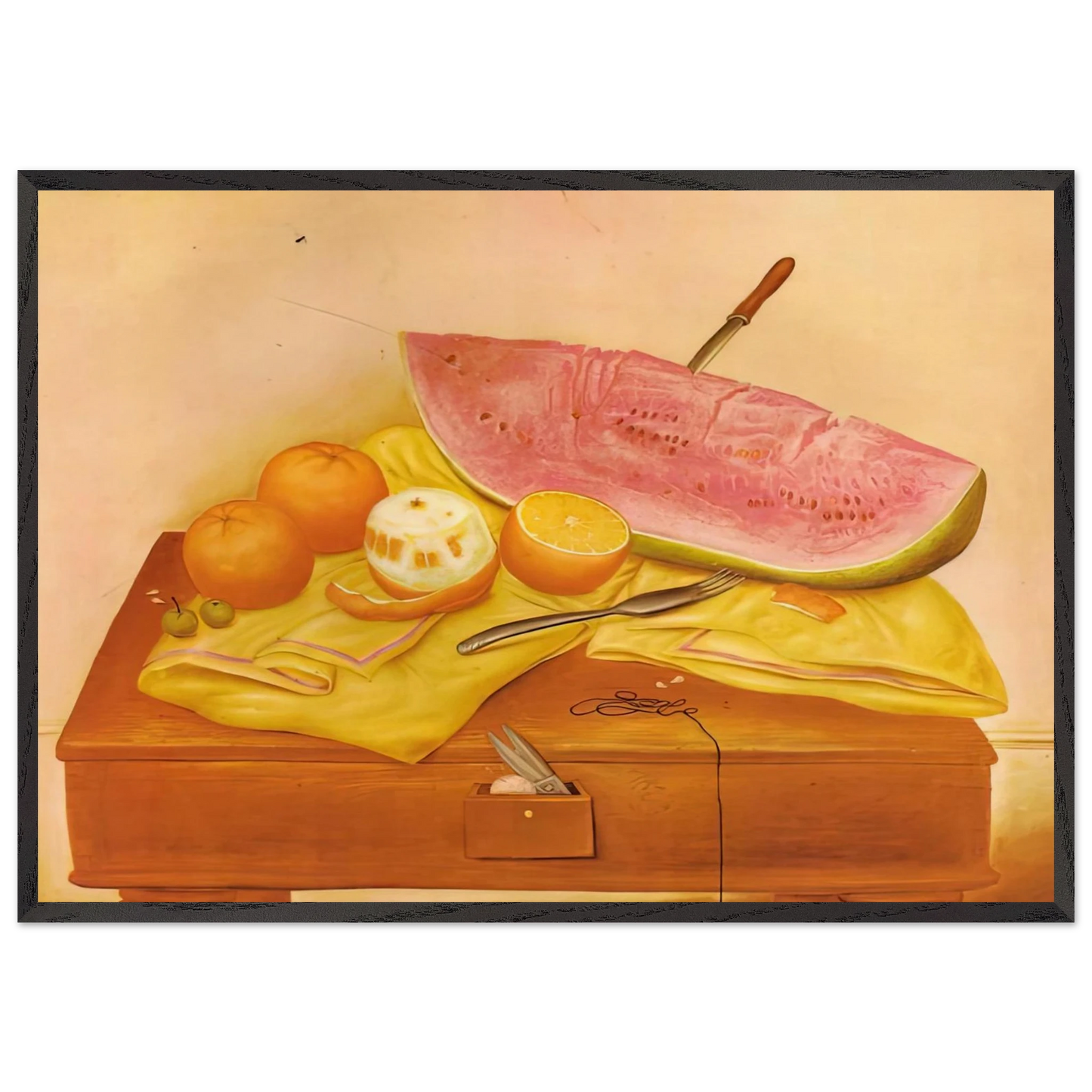 WATERMELONS AND ORANGES - Fernando Botero 70x100 cm / 28x40 inches Framed Art Print – Black Wooden Frame